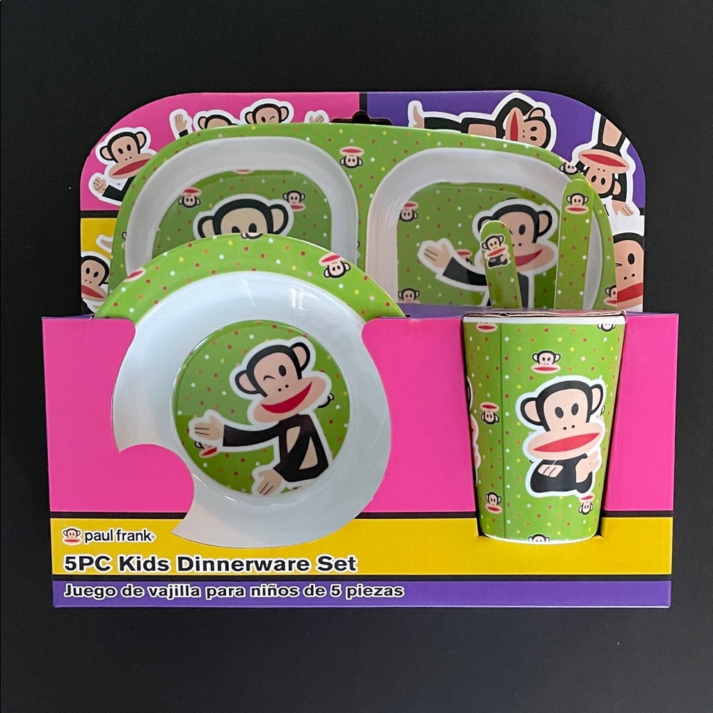 PAUL FRANK Kids 5-Piece Graphic Whimsical Dinnerware Set - Green & White